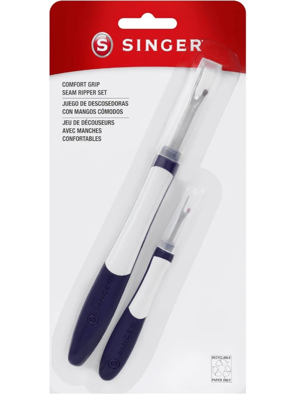SINGER Comfort Grip Seam Ripper Set, Safety Cap for Sewing, 2 Count
